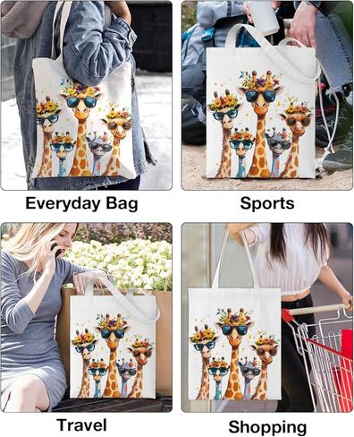 Giraffe Print Canvas Tote Bag for Women Aesthetic Reusable Grocery Shoulder Bag for Daily Commute, Camping, Picnic, Shopping, Work, Travel in Saudi Arabia