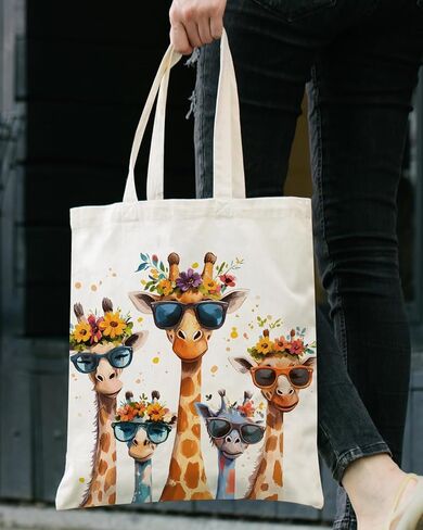 Giraffe Print Canvas Tote Bag for Women Aesthetic Reusable Grocery Shoulder Bag for Daily Commute, Camping, Picnic, Shopping, Work, Travel in Saudi Arabia
