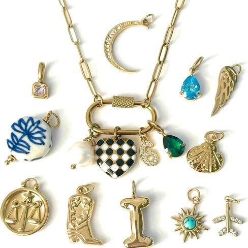 AmicaJewelryStudio Design your Own Custom Gold Charm Necklace Personalized Gifts for Mom from Daughter, Grandma Necklace Engravable Charms, Unique Jewelry Gift for Her, Carabiner charm necklace in Saudi Arabia