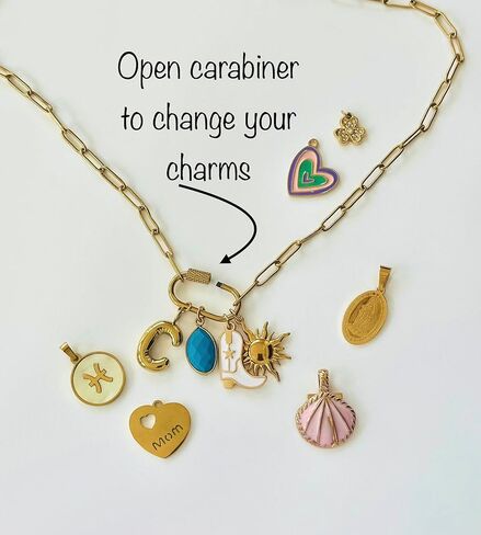 AmicaJewelryStudio Design your Own Custom Gold Charm Necklace Personalized Gifts for Mom from Daughter, Grandma Necklace Engravable Charms, Unique Jewelry Gift for Her, Carabiner charm necklace in Saudi Arabia
