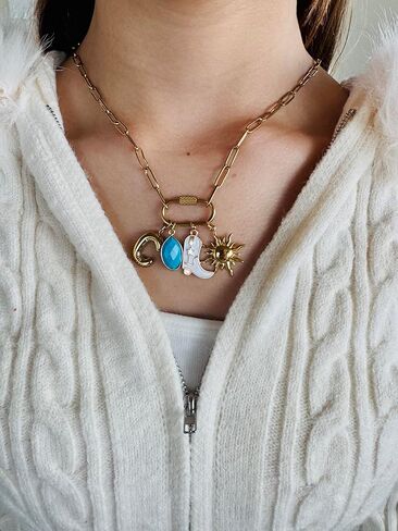 AmicaJewelryStudio Design your Own Custom Gold Charm Necklace Personalized Gifts for Mom from Daughter, Grandma Necklace Engravable Charms, Unique Jewelry Gift for Her, Carabiner charm necklace in Saudi Arabia
