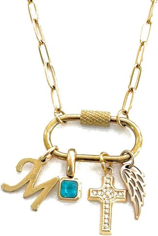 AmicaJewelryStudio Design your Own Custom Gold Charm Necklace Personalized Gifts for Mom from Daughter, Grandma Necklace Engravable Charms, Unique Jewelry Gift for Her, Carabiner charm necklace in Saudi Arabia