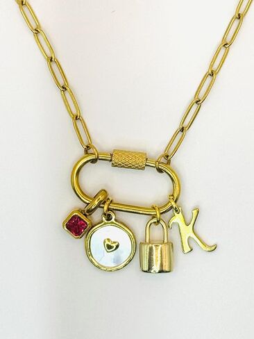 AmicaJewelryStudio Design your Own Custom Gold Charm Necklace Personalized Gifts for Mom from Daughter, Grandma Necklace Engravable Charms, Unique Jewelry Gift for Her, Carabiner charm necklace in Saudi Arabia