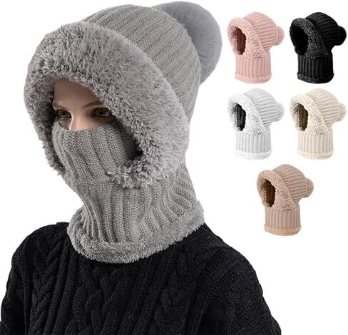 3 in 1 Beanie Hat for Women,Upgrade Cold Resistant Beanie Hat,Winter Warm Knitted Balaclava Scarf with Face Cover,Wind-Proof in Saudi Arabia