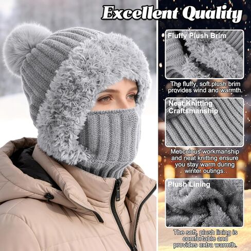 3 in 1 Beanie Hat for Women,Upgrade Cold Resistant Beanie Hat,Winter Warm Knitted Balaclava Scarf with Face Cover,Wind-Proof in Saudi Arabia