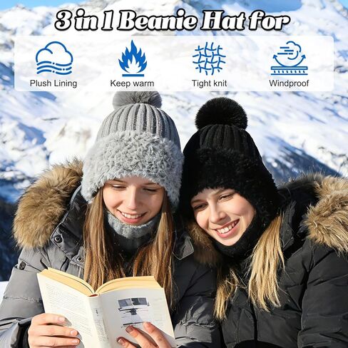 3 in 1 Beanie Hat for Women,Upgrade Cold Resistant Beanie Hat,Winter Warm Knitted Balaclava Scarf with Face Cover,Wind-Proof in Saudi Arabia