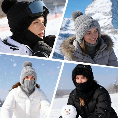 3 in 1 Beanie Hat for Women,Upgrade Cold Resistant Beanie Hat,Winter Warm Knitted Balaclava Scarf with Face Cover,Wind-Proof in Saudi Arabia
