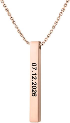 Customized Bar Necklace – Personalized Stainless Steel Necklace 4-Sided Cuboid Pendant for Couples, Valentine’s Day Gift for Him/Her in Saudi Arabia
