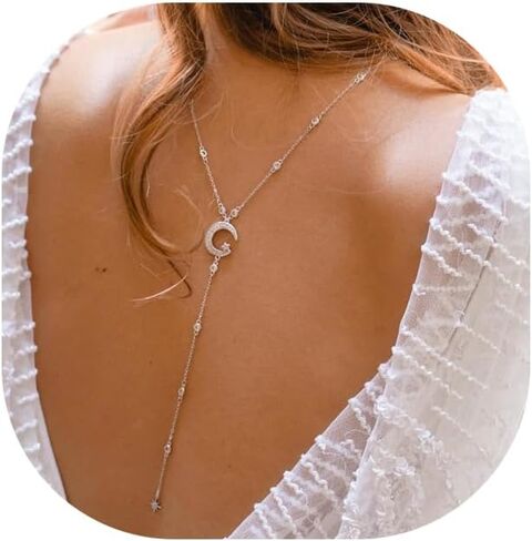 Simple Rhinestone Moon Star Back Chain Body Jewelry for Women Sexy Backless Crystal Necklace Bridal Wedding Backdrop Dress Accessories Jewelry in Saudi Arabia
