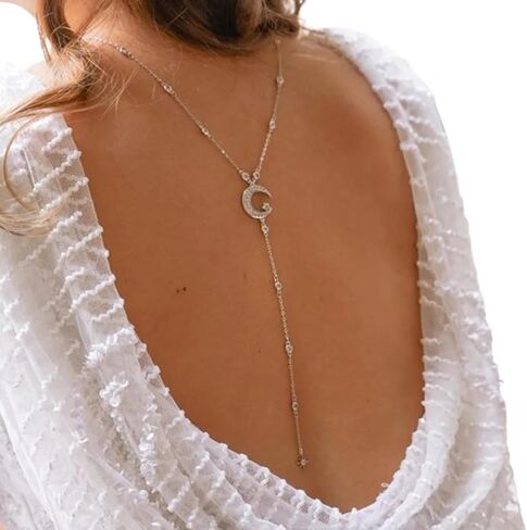 Simple Rhinestone Moon Star Back Chain Body Jewelry for Women Sexy Backless Crystal Necklace Bridal Wedding Backdrop Dress Accessories Jewelry in Saudi Arabia