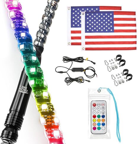 KEMIMOTO 2pc 3ft Spiral Whip Lights for Side by Side, LED Whip Lights for UTV ATV Boat Offroad, RF Remote Control Whip LED Antenna Compatible with Polaris RZR Can-Am Maverick X3 Sportsman in Saudi Arabia