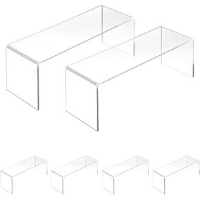 4 Pack Large Acrylic Display Risers, 4mm Thick Acrylic Risers, Clear Rectangular Display Shelf for Perfume, Collectibles, Cosmetics, Figurines, Cupcake, Dessert (12.4 x 4 x 4.5 inches) in Kuwait