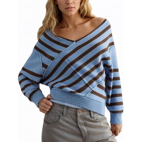 Womens Striped Oversized Sweaters Fall Winter Essentials Fashion Outfits Long Sleeve Off Shoulder 2025 Clothes in Kuwait