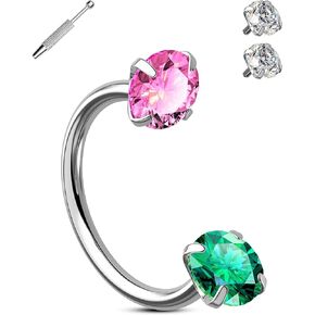 OUFER 18G Horseshoe Nose Rings Studs, 316L Surgical Steel Double Cubic Zirconia Nose Studs, Internally Threaded Nose Rings For Women, Lip Eyebrow Helix Ear Piercing Jewelry in Saudi Arabia