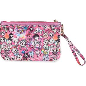 tokidoki - Y2Kawaii Zip Wallet - Wristlet -– Small Zip Wallet with Keychain Ring – Women's Handbag Accessory – Pink Glitter PU Patch – Removable Strap – Nylon – Gold Tone Hardware in Saudi Arabia