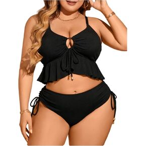 SOLY HUX Women's Plus Size Bikini Set Ruffle Swimsuit Tie String High Waisted Bathing Suit 2 Piece in Saudi Arabia