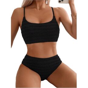 SweatyRocks Women's High Waisted Bikini Set Textured Swimwear Two Piece Bathing Suit in Saudi Arabia