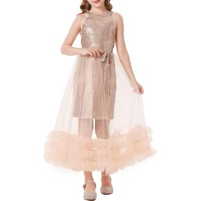 GRACE KARIN Girls Sequin Party Dress Formal Sparkly Pageant Tulle Maxi Teen Prom Halter Dresses for 7-14 Years in Saudi Arabia
