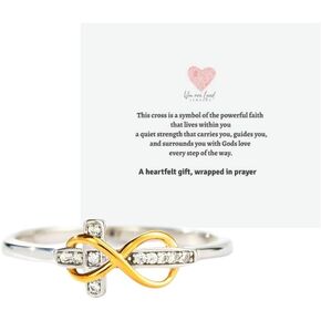 Infinity Cross Ring for Women | Adjustable Sterling Silver Faith Ring with 18K Gold Plating & Cubic Zirconia | Christian Jewelry Gift for Woman, Girls of Faith | Baptism, or Confirmation Gift | You Are Loved Jewelry in Saudi Arabia