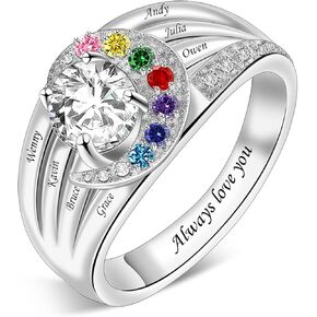 خواتم الأم الشخصية مع 1-8 أحجار الميلاد مقلدة خاتم اسم مخصص للنساء خاتم الأسرة محفورة خاتم القمر لعيد الأم أمي ابنة الجدة الأخوات in Kuwait