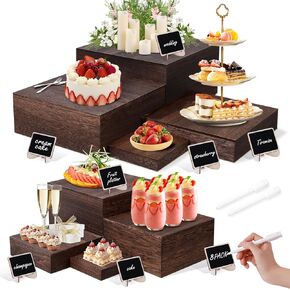 8 Size Nested Buffet Risers with Mini Signs, 8PCS Rustic Wooden Cake & Dessert Display Set, Vintage Wood Crates for Party, Wedding, Baby Shower Table Decor in Kuwait