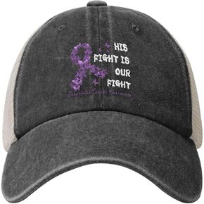 His Fight is Our Fight Pancreatic Cancer Awareness Stylish Washed Denim Cowboy Hat, Trendy Mesh Baseball Cap Black in Saudi Arabia