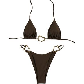 SweatyRocks Women's 2 Piece Swimsuit Tie String Halter Thong Bikini Set Ring Linked Bathing Suits in Saudi Arabia
