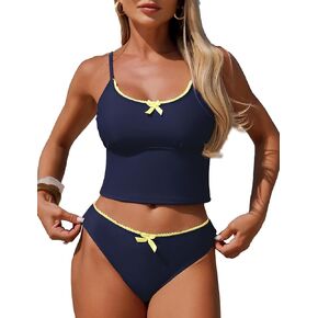 ZAFUL Womens Tankini Swimsuits Tummy Control High Cut Bow Decor Bathing Suits Two Piece Bikini Sets in Kuwait