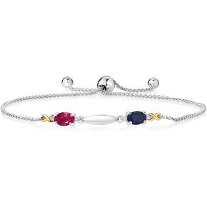 Gem Stone King 1.20 Ct Oval Red Ruby Blue Sapphire 925 Silver and 10K Yellow Gold Lab Grown Diamond Bracelet For Women in Saudi Arabia
