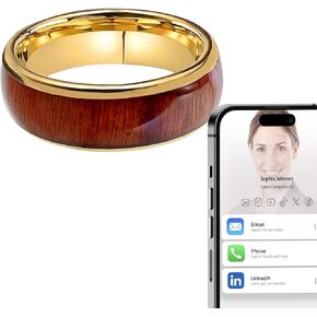 Koa Wood Band Inlay NFC Ring بطاقة عمل رقمية Ntag215 رقاقة مطلية بالذهب حلقة ذكية تعمل باللمس للمشاركة في علامات الأعمال التي تنطبق على الهاتف (خشب Koa مطلي بالذهب، الولايات المتحدة #12) in Kuwait
