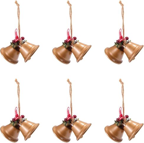 12 pcs Christmas Metal Gold Jingle Bells, Gold Bells with Red Bow and Berry Tree Hanging Ornament, Xmas Ornament Ringbell for Christmas Tree Pendant Holiday Decoration in Saudi Arabia