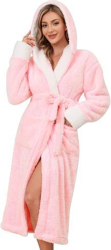Long Bath Robe for Womens - Plush Soft Fleece Spa Bathrobes Cozy Warm Nightgown Ladies Pajamas Sleepwear with Pockets in Saudi Arabia