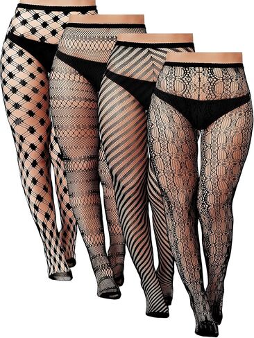 Bencailor 4 Pairs Plus Size Fishnet Stockings Black Hight Waist Fishnet Tight High Stocking XXL-XXXL Pantyhose in Saudi Arabia