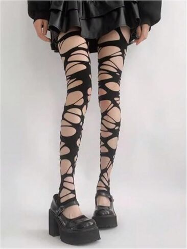 SHENHE Women's Ripped Tights Gothic Punk Hollow Distressed Y2k Tights Stockings Pantyhose in Saudi Arabia