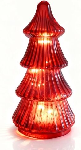 Mercury Glass Christmas Trees with Led Lights and Timer,9 Inch Mercury Glass Xmas Trees Tabletop Centerpiece for Holiday Home Decor (Red-A) in Saudi Arabia