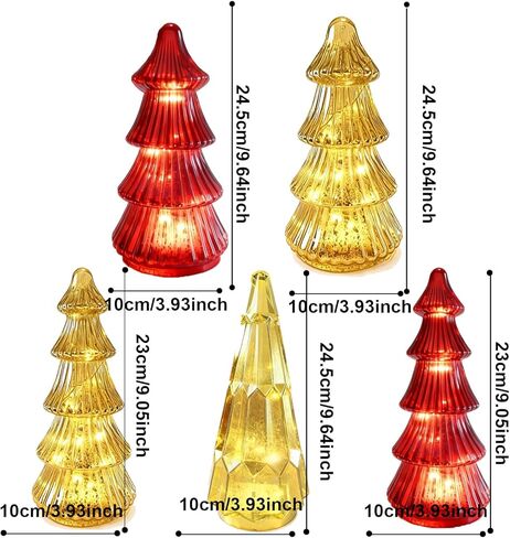 Mercury Glass Christmas Trees with Led Lights and Timer,9 Inch Mercury Glass Xmas Trees Tabletop Centerpiece for Holiday Home Decor (Red-A) in Saudi Arabia