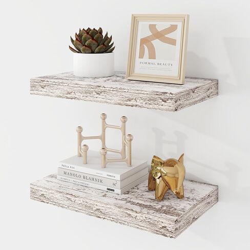 30 Inch Floating Shelves, 9.3" Deep Floating Shelf Wall Mounted, 30" Wall Shelves, Rustic Deep Bookshelf, Large Display Shelves & Storage Shelves for Bedroom, Living Room, White, Set of 2 in Kuwait