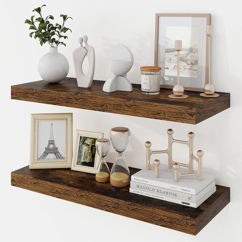 30 Inch Floating Shelves, 9.3" Deep Floating Shelf Wall Mounted, 30" Wall Shelves, Rustic Deep Bookshelf, Large Display Shelves & Storage Shelves for Bedroom, Living Room, White, Set of 2 in Kuwait