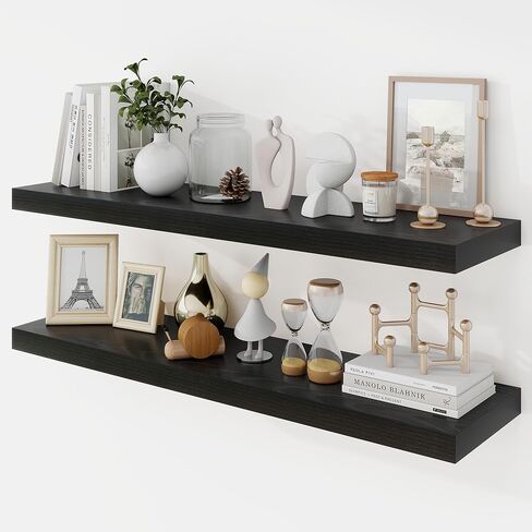 30 Inch Floating Shelves, 9.3" Deep Floating Shelf Wall Mounted, 30" Wall Shelves, Rustic Deep Bookshelf, Large Display Shelves & Storage Shelves for Bedroom, Living Room, White, Set of 2 in Kuwait