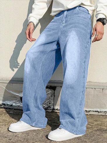 1 Piece Boys' Loose Fashion Jeans: Light Blue Washed Straight-Leg Casual in Saudi Arabia