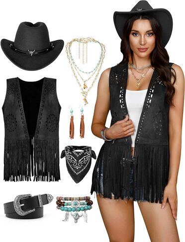 Angelaicos Women's Western Cowgirl Outfits Cowboy Costume Fringe Vest Wild West Tops Outfit in Saudi Arabia