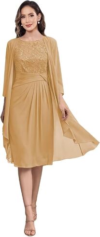 2 Pieces Mother of The Bride Dresses for Women Lace Applique Chiffon Knee Length Formal Evening Party Gowns with Jacket in Saudi Arabia