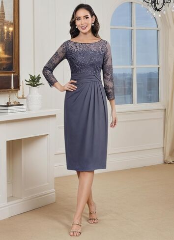 2 Pieces Mother of The Bride Dresses for Women Lace Applique Chiffon Knee Length Formal Evening Party Gowns with Jacket in Saudi Arabia