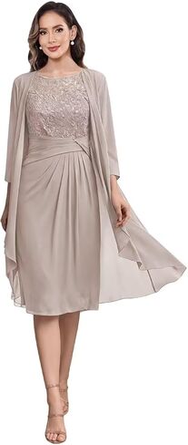 2 Pieces Mother of The Bride Dresses for Women Lace Applique Chiffon Knee Length Formal Evening Party Gowns with Jacket in Saudi Arabia