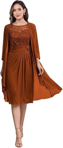 2 Pieces Mother of The Bride Dresses for Women Lace Applique Chiffon Knee Length Formal Evening Party Gowns with Jacket in Saudi Arabia