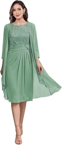 2 Pieces Mother of The Bride Dresses for Women Lace Applique Chiffon Knee Length Formal Evening Party Gowns with Jacket in Saudi Arabia