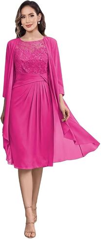 2 Pieces Mother of The Bride Dresses for Women Lace Applique Chiffon Knee Length Formal Evening Party Gowns with Jacket in Saudi Arabia