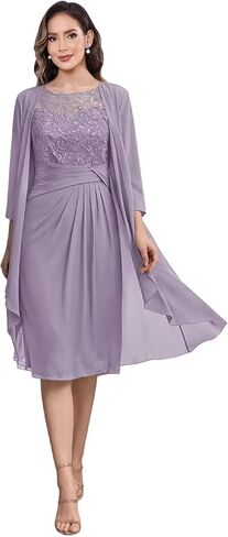 2 Pieces Mother of The Bride Dresses for Women Lace Applique Chiffon Knee Length Formal Evening Party Gowns with Jacket in Saudi Arabia