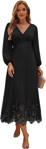 Tea Length Mother of The Bride Dresses for Women Long Sleeves Lace Applique Wedding Guest Formal Evening Dress in Saudi Arabia