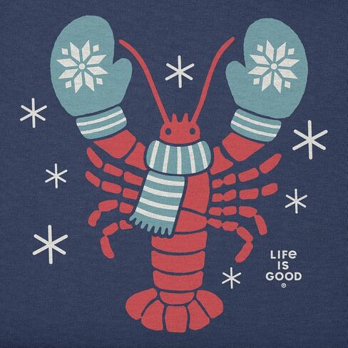 Life is Good. Women's Holiday Lobster Long Sleeve Crusher Vee, Darkest Blue in Saudi Arabia